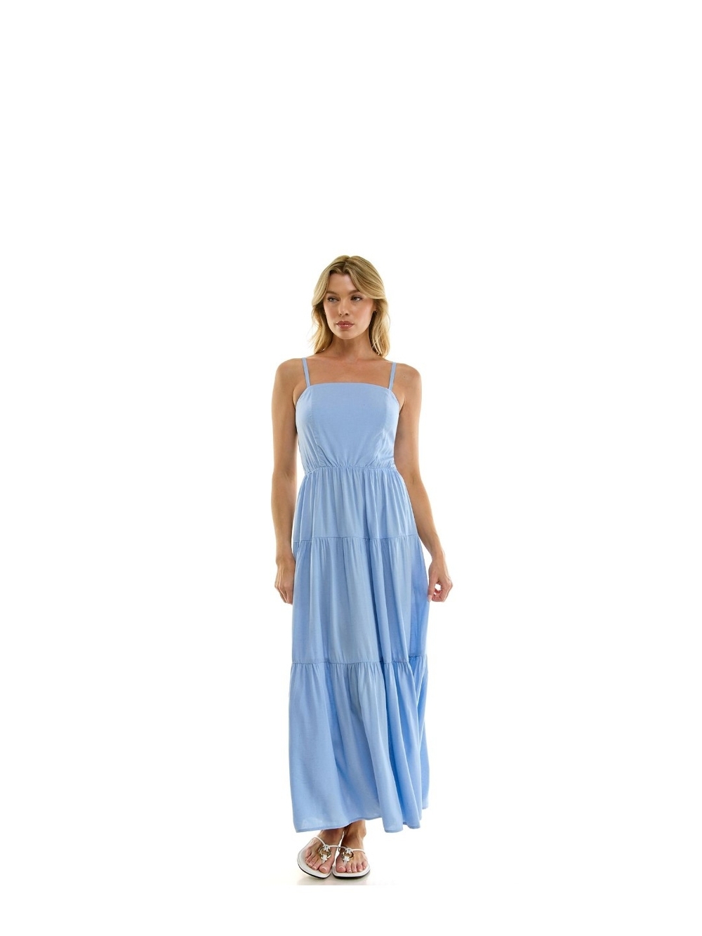 Lily Rose Sky Blue Tiered Maxi Dress with Spaghetti Straps